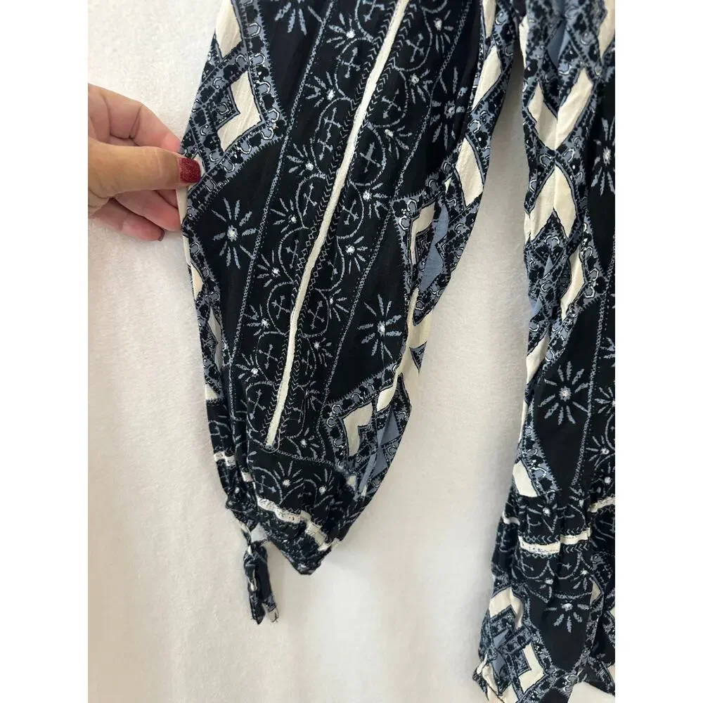 Free People Down by The Bay Tunic Top S Black Boho Flowy